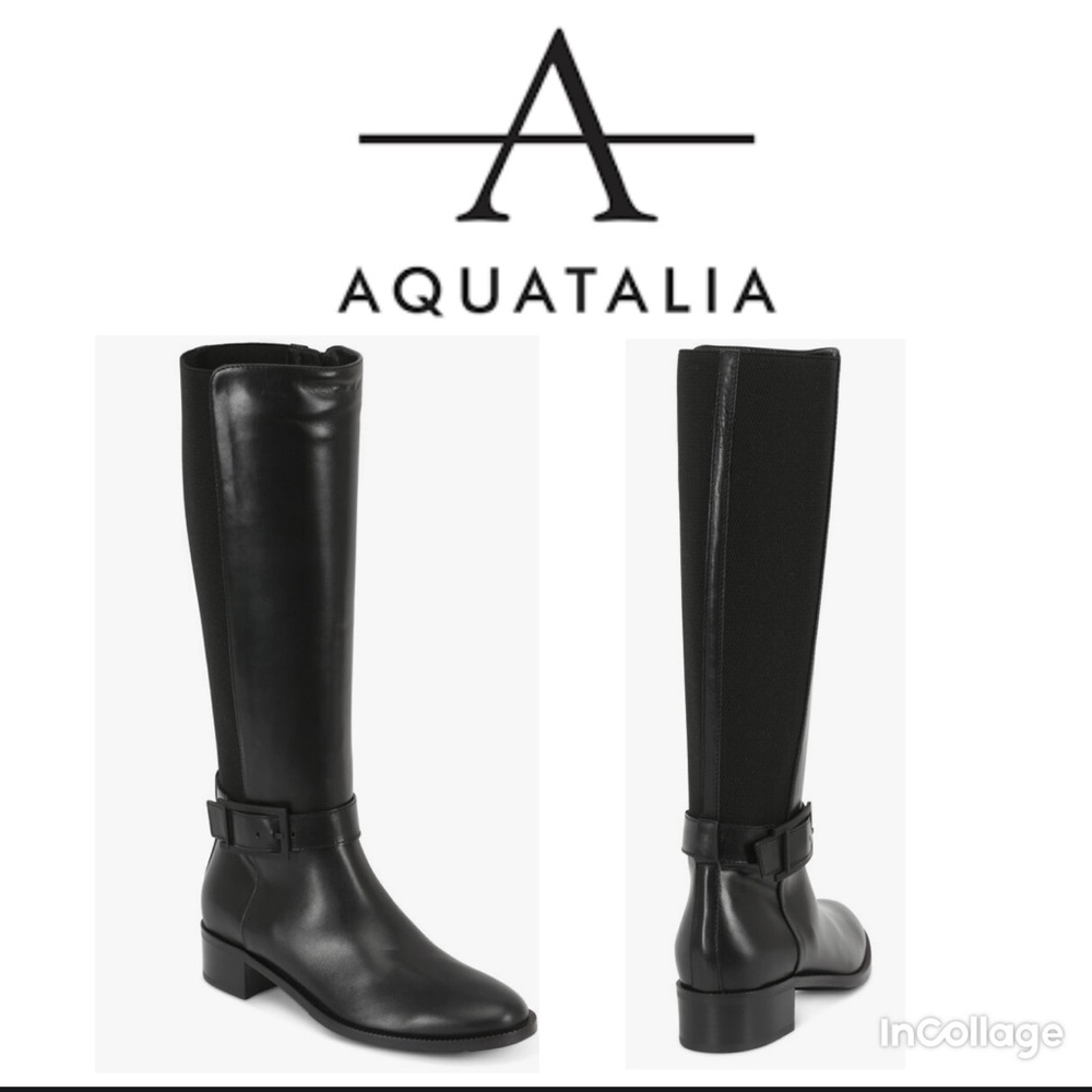 Aquatalia “Orella” Black Leather Weatherproof Heeled Boots